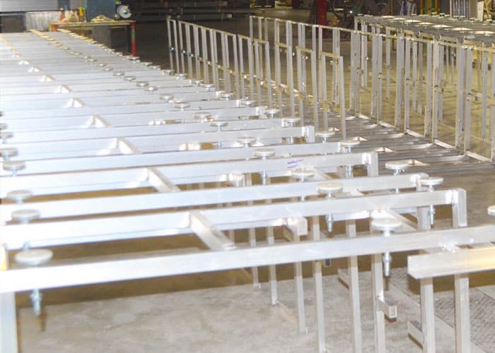 Rows of welded aluminum frames