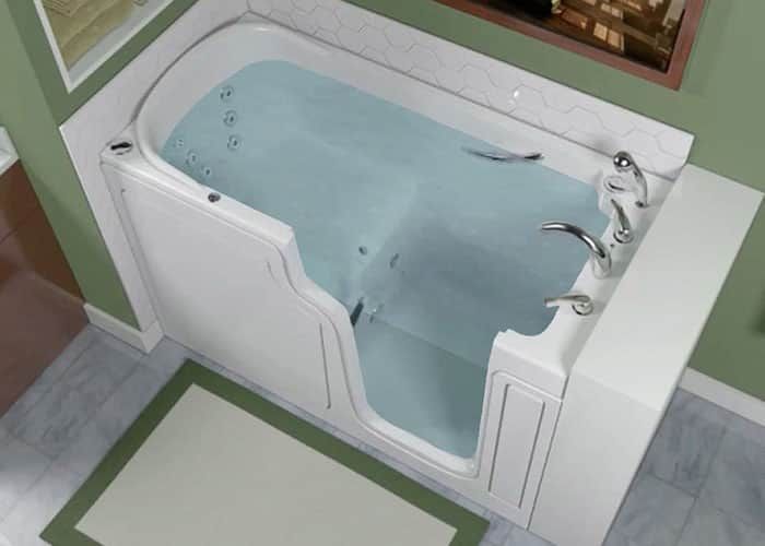Walk-in tub filled with water, door closed, seen from above